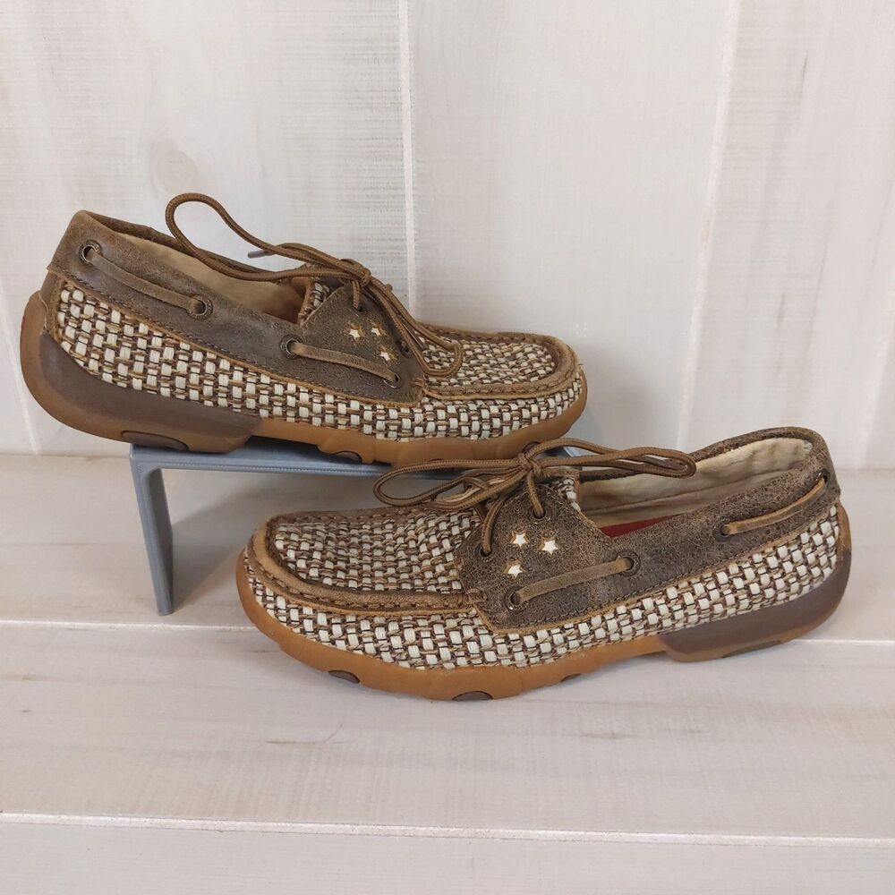 Twisted X Woven Boat Shoe Driving Moc Women's 6.5 Brown WDM0110 Western Stars